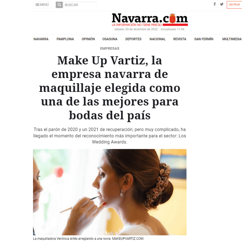 Make Up Vartiz, la empresa navarra de maquillaje elegida como una de las mejores para bodas del&nbsp;país